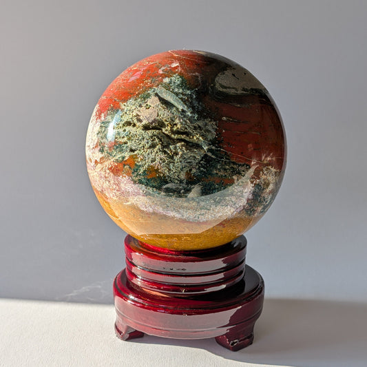 XL Ozean Jaspis Kugel 2,4kg Heilstein Sphäre Madagaskar Temple of Desire