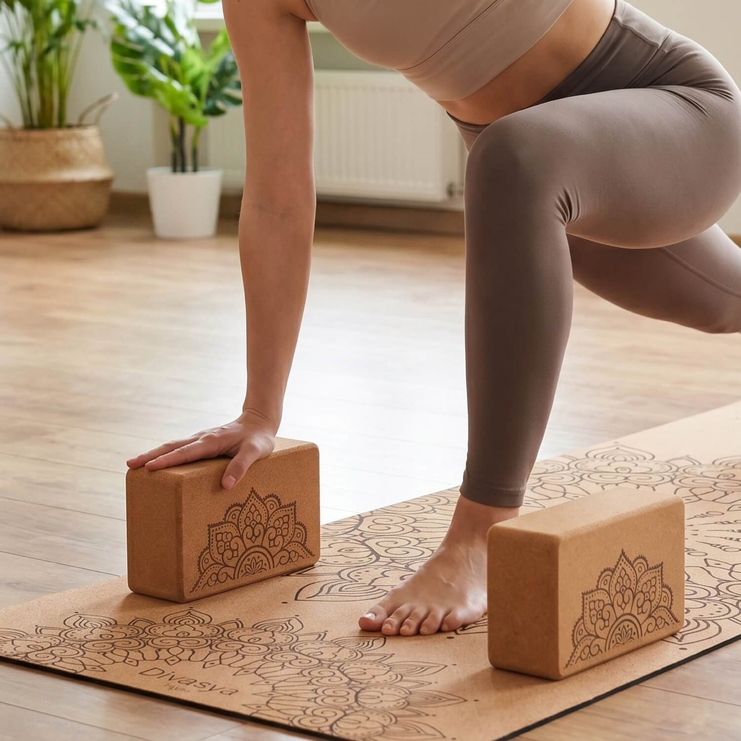Kork Yogablock mit lasergraviertem Mandala-Design