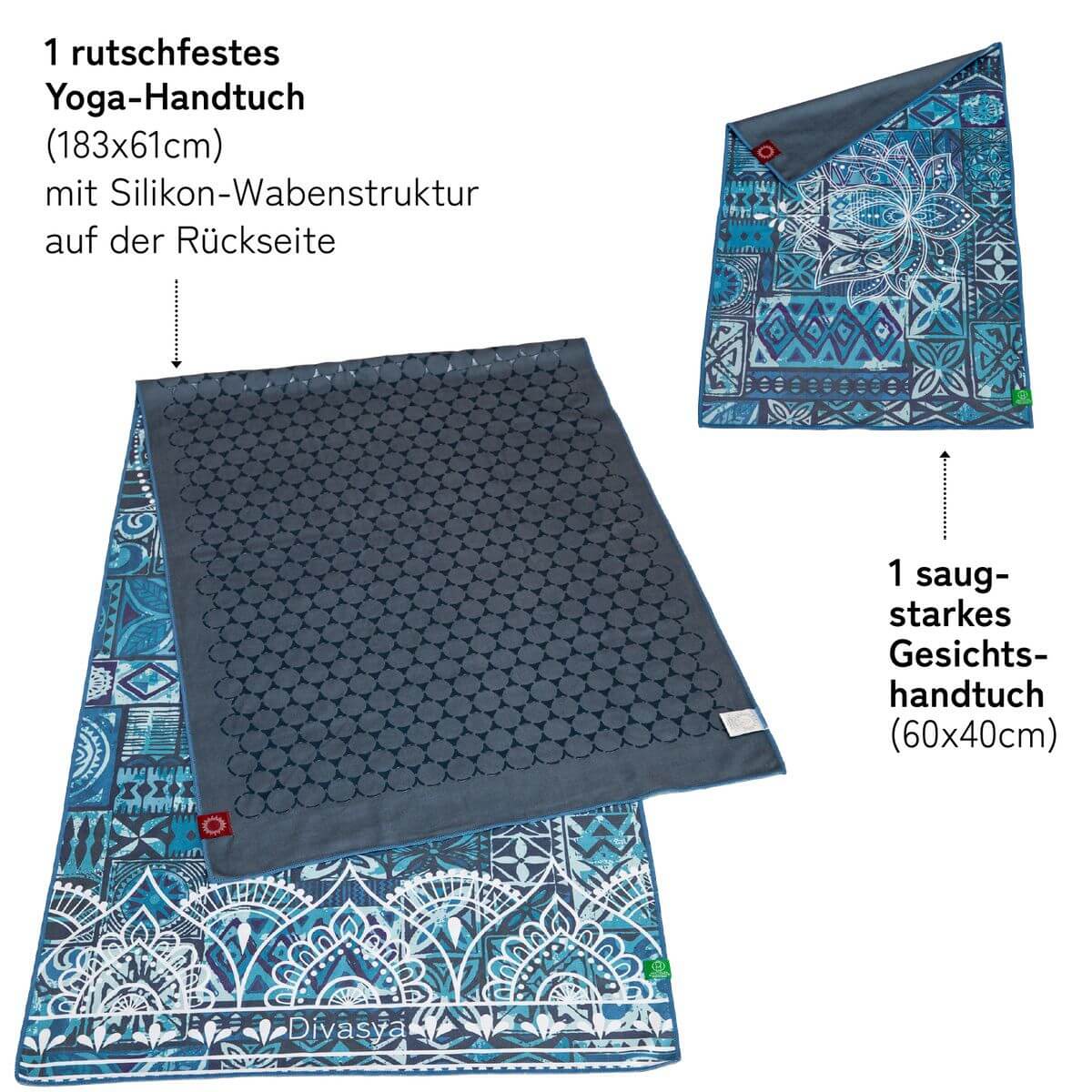 Yoga Handtuch rutschfest | Mikrofaser-Auflage mit Silikon-Waben & Gesichtstuch