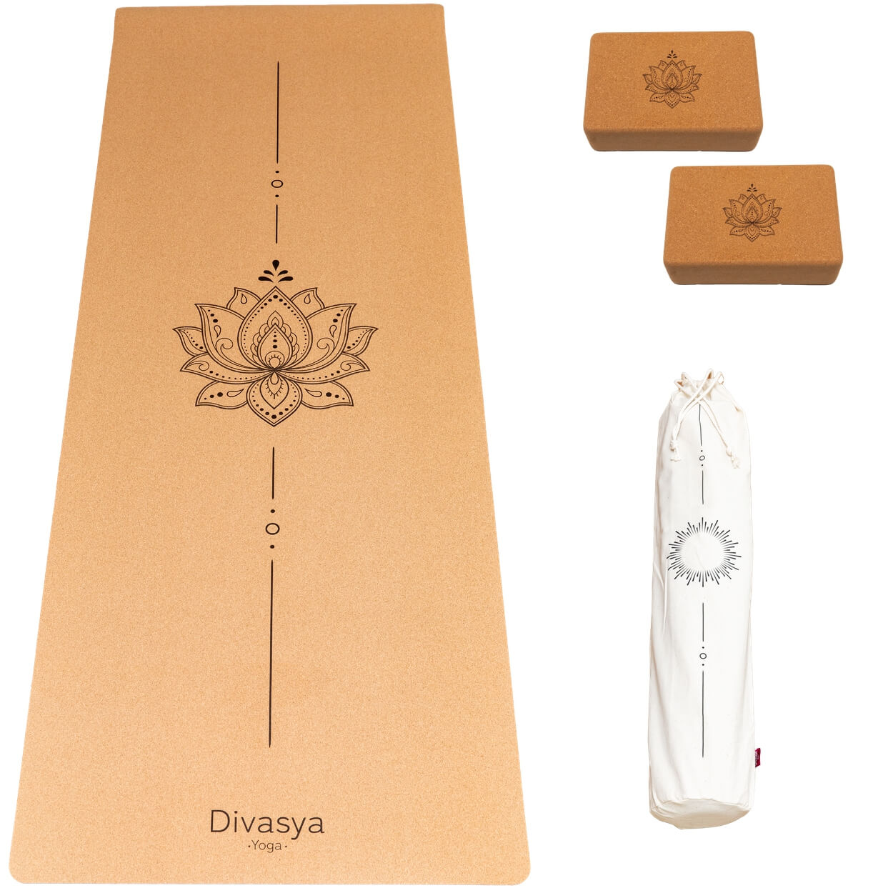 Yoga Set mit Kork-Yogamatte Lotus und zwei Yogablöcken
