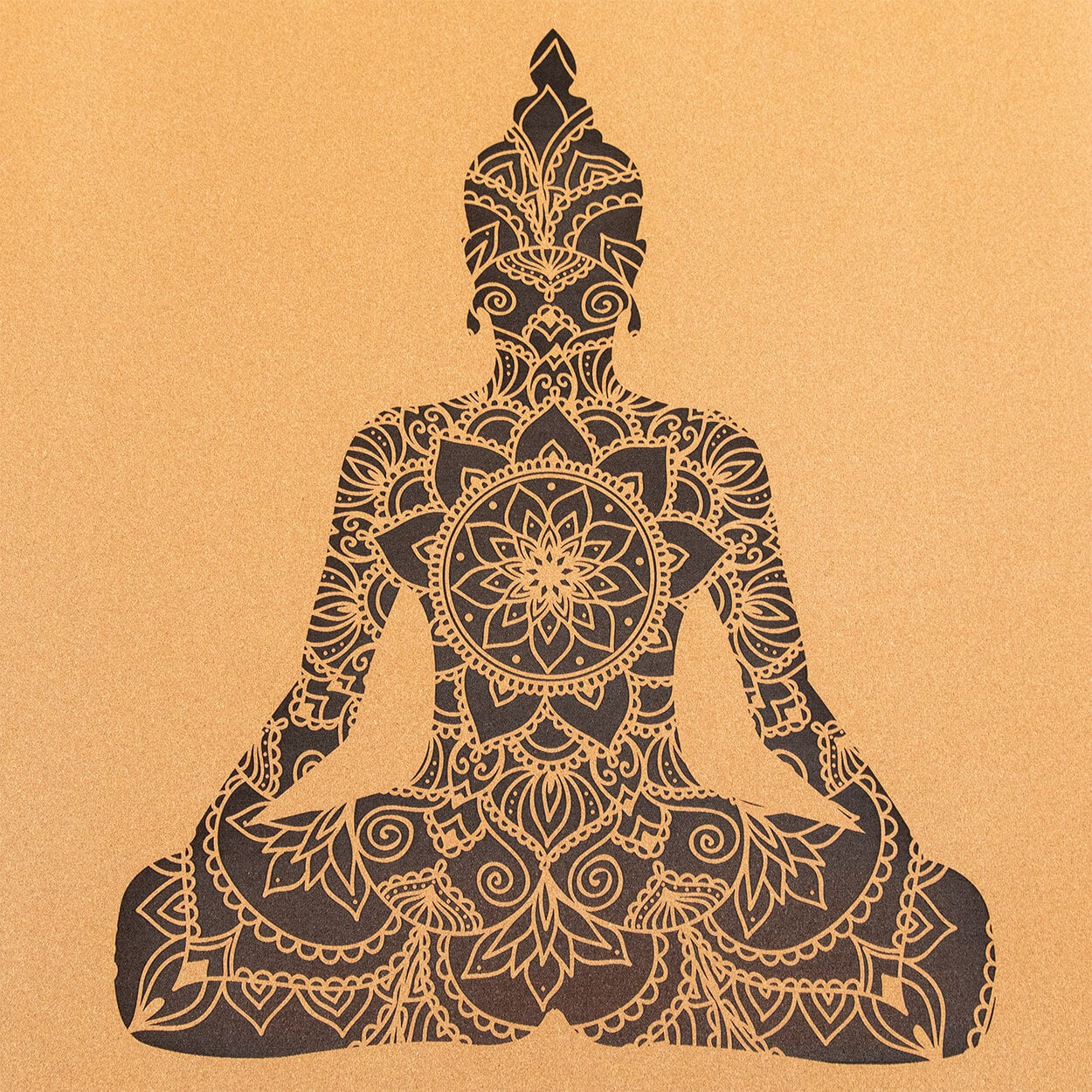 Kork-Yogamatte im Buddha-Design ausgerollt
