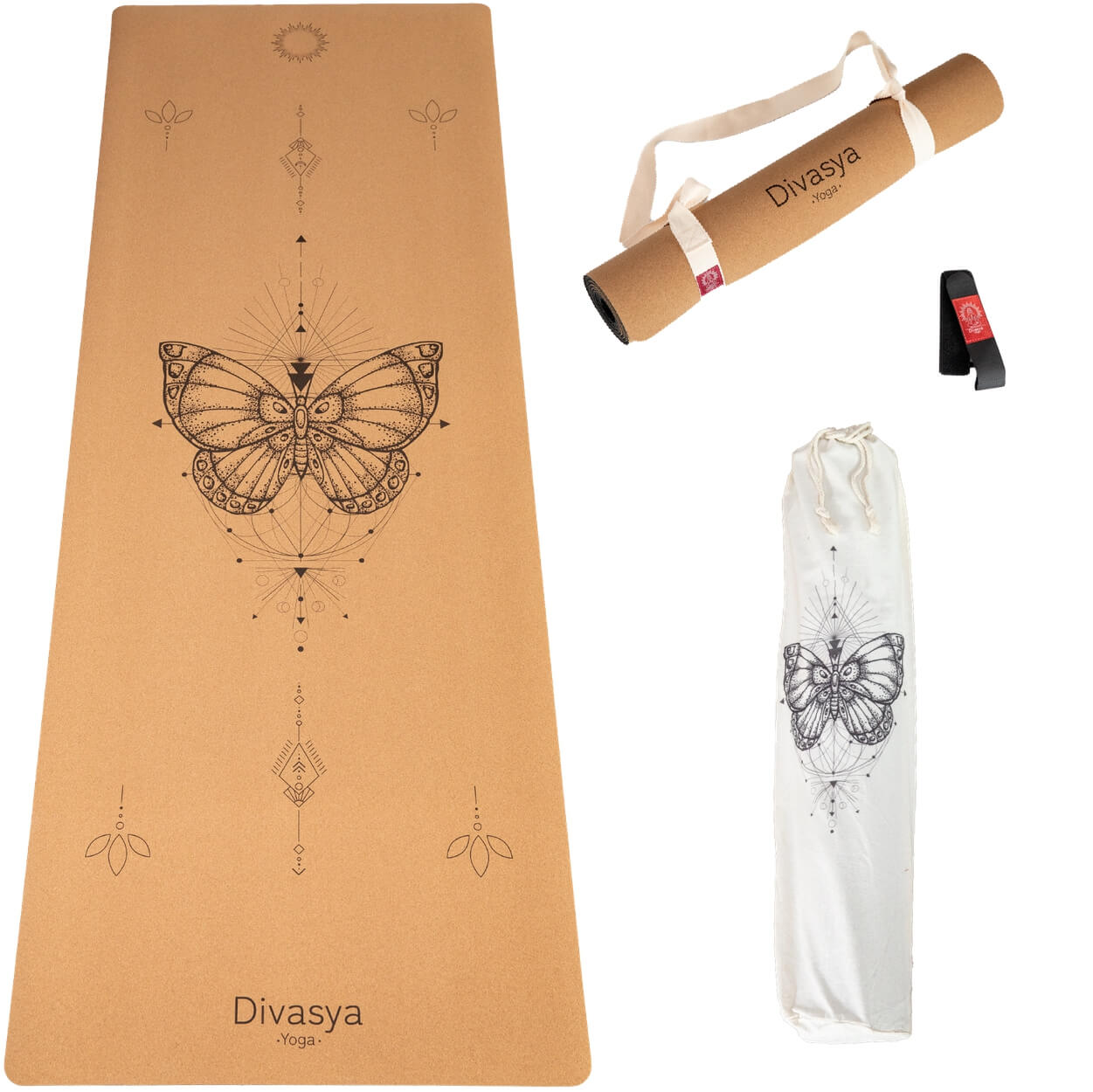 Kork-Yogamatte mit Tragegurt seitlich fotografiert