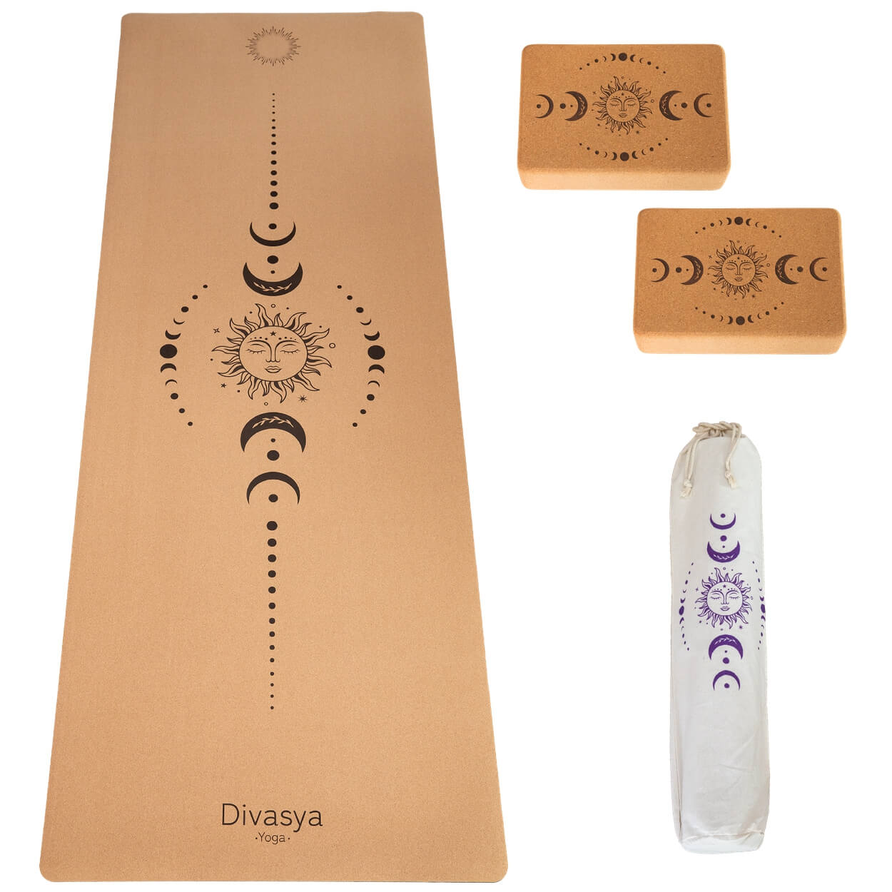 Yoga Set mit Kork-Yogamatte Moon und zwei Yogablöcken
