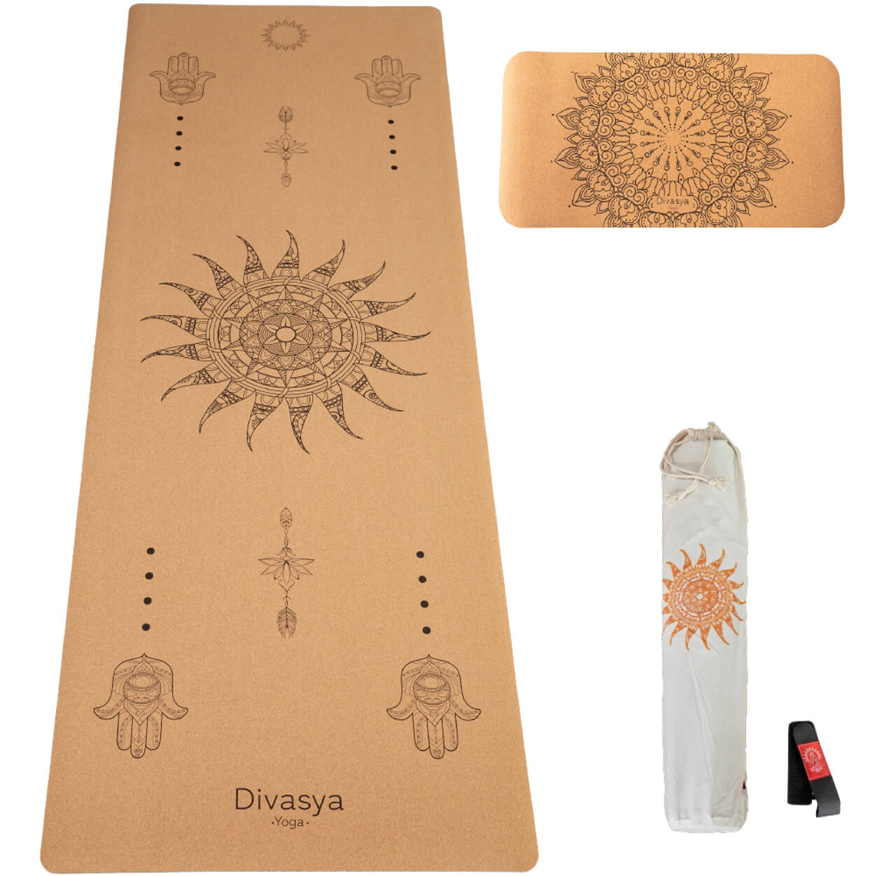 Kork-Yogamatte und Yoga-Pad aus Naturkautschuk nebeneinander