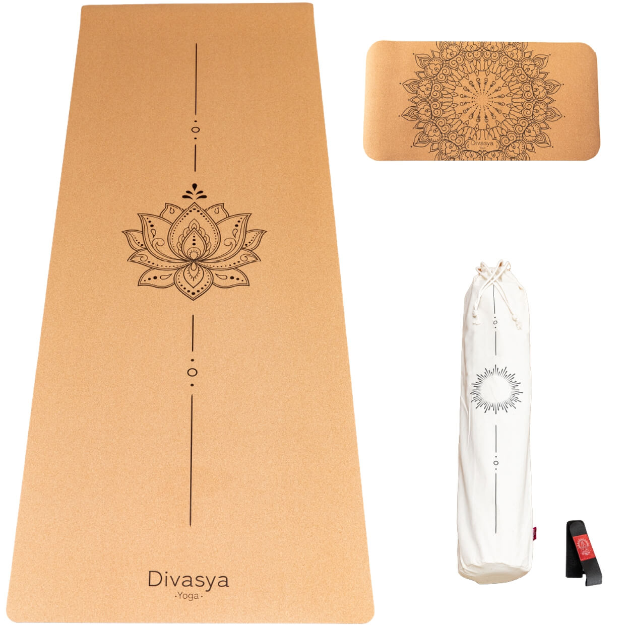 Kork-Yogamatte mit Yoga-Pad und Tragegurt im Set