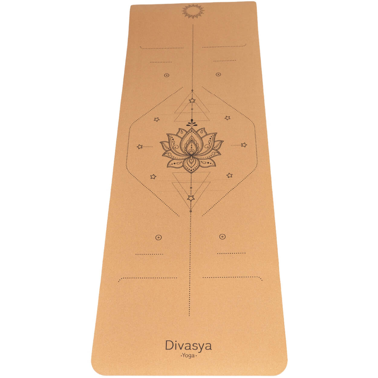 Kork-Yogamatte im Design Lotus Alignment aus Kork und TPE