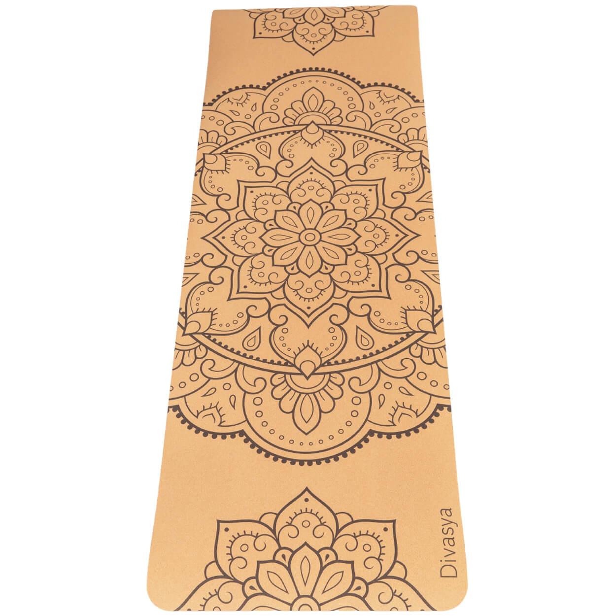 Kork-Yogamatte im Mandala-Design mit TPE-Unterseite