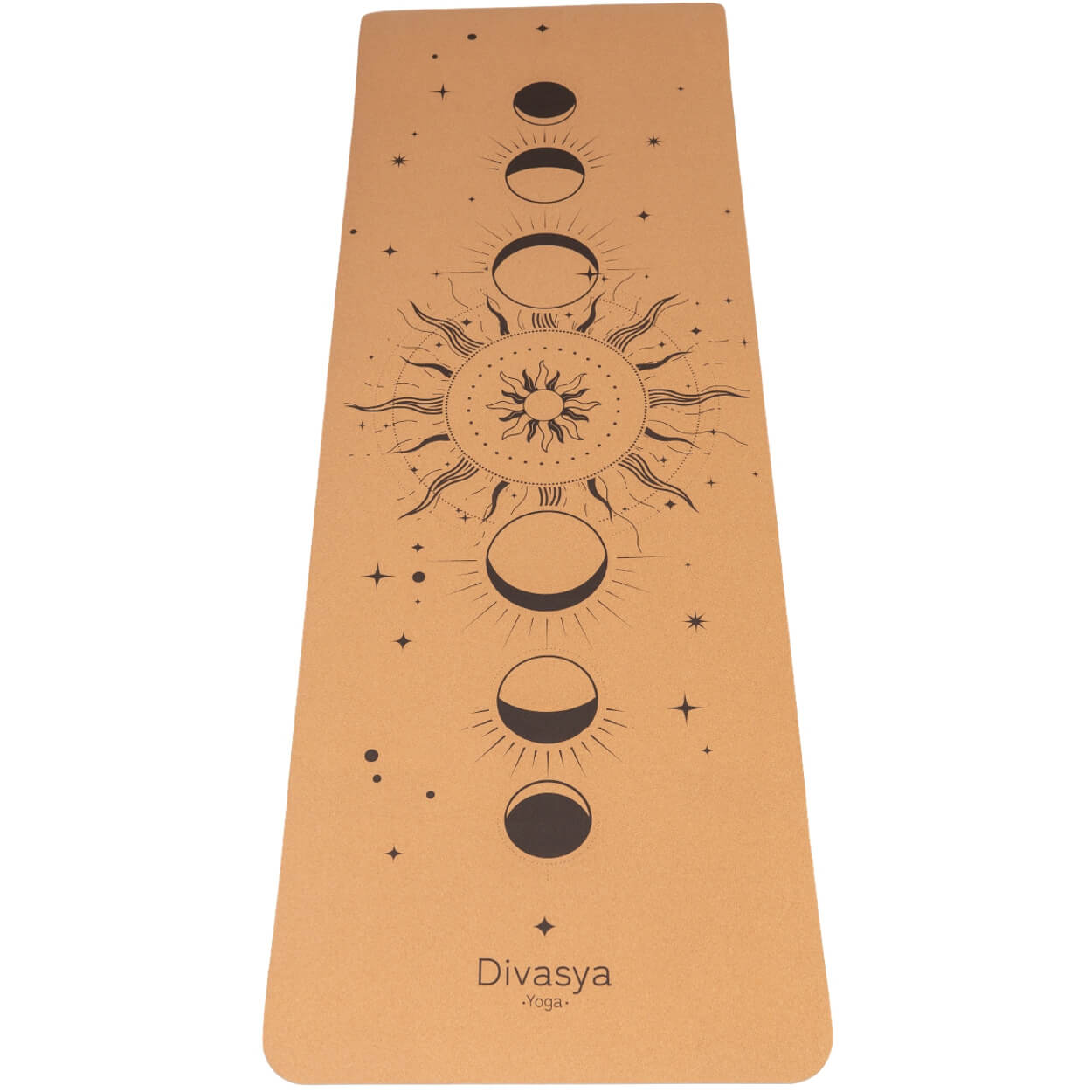 Leichte Kork-Yogamatte im Design Moon Balance aus Kork und TPE