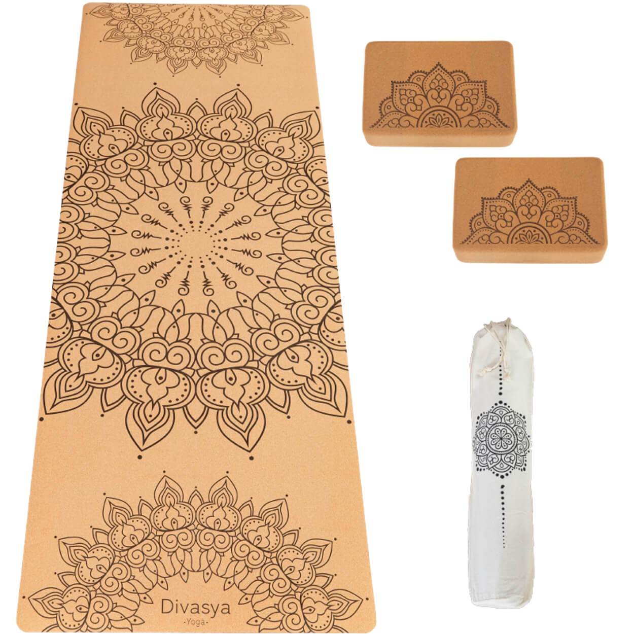 Yoga Set Starter mit Kork-Yogamatte und zwei Yogablöcken