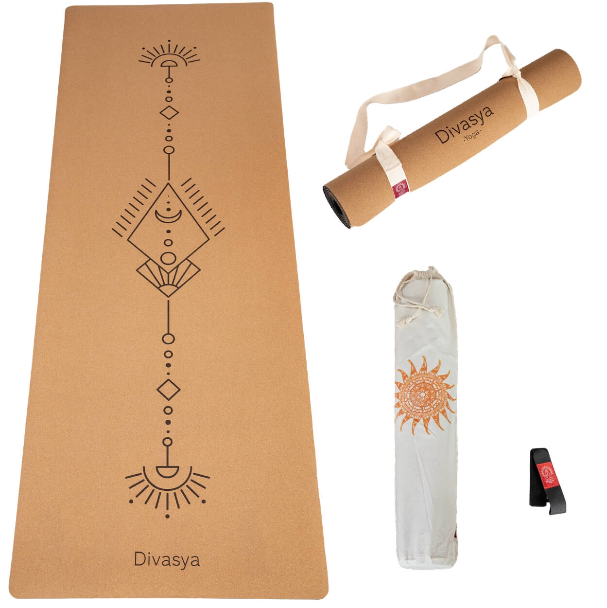 Kork-Yogamatte mit Mandala-Muster in heller Umgebung