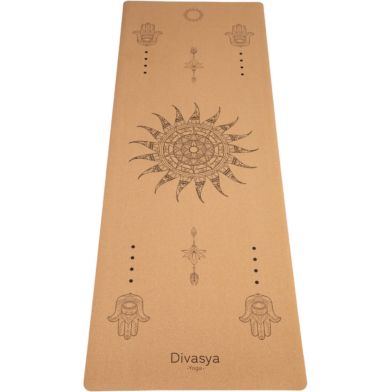 Kork-Yogamatte mit Mandala-Muster ausgerollt