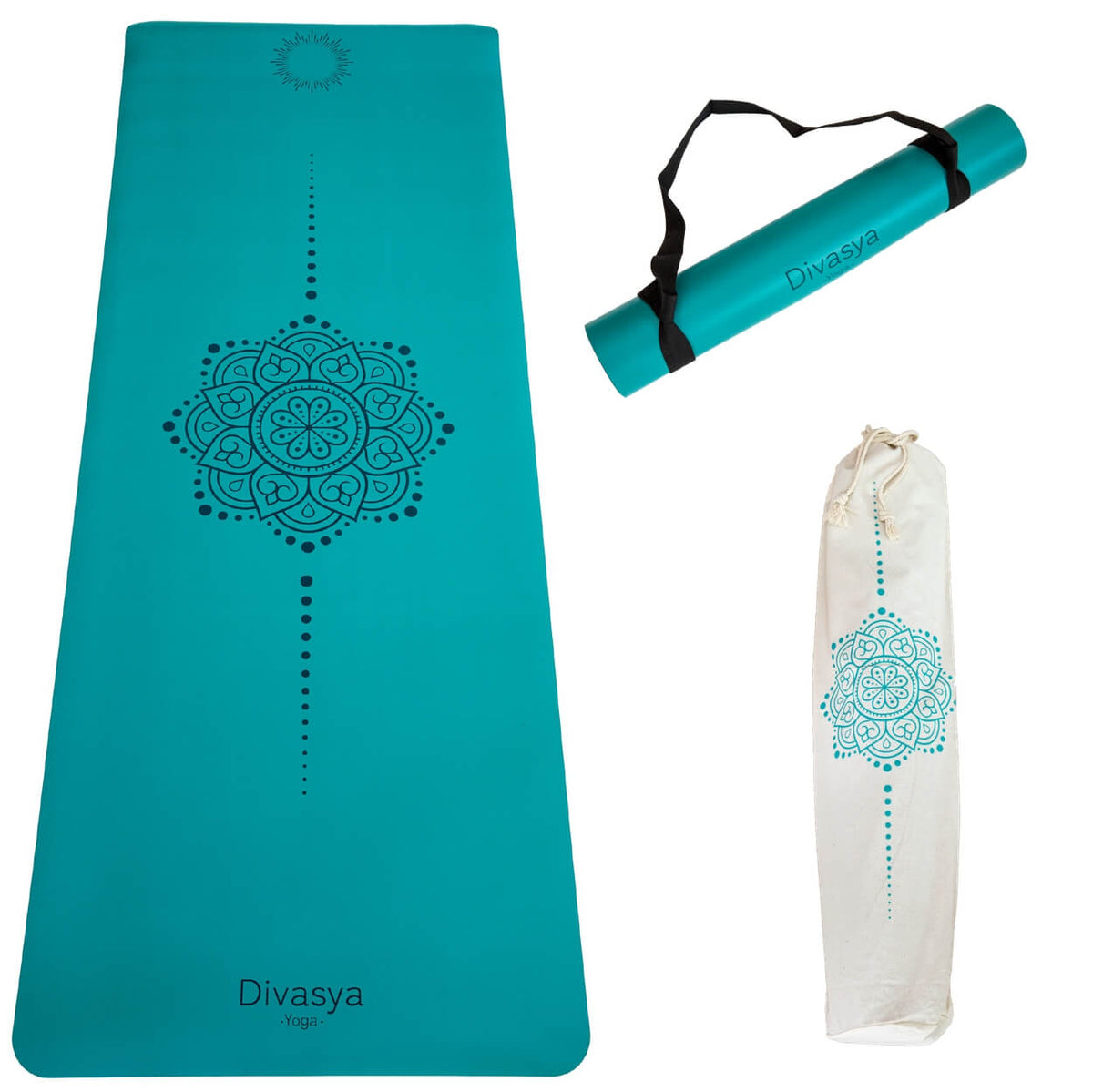 Eingerollte Yogamatte mit Klettverschlussgurt zur Lagerung