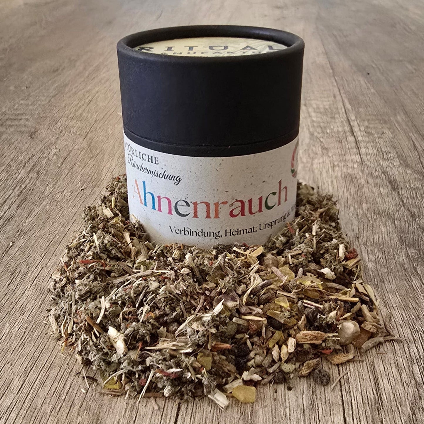 Ahnenrauch Räuchermischung von Ritualmanufaktur im Glas mit Etikett