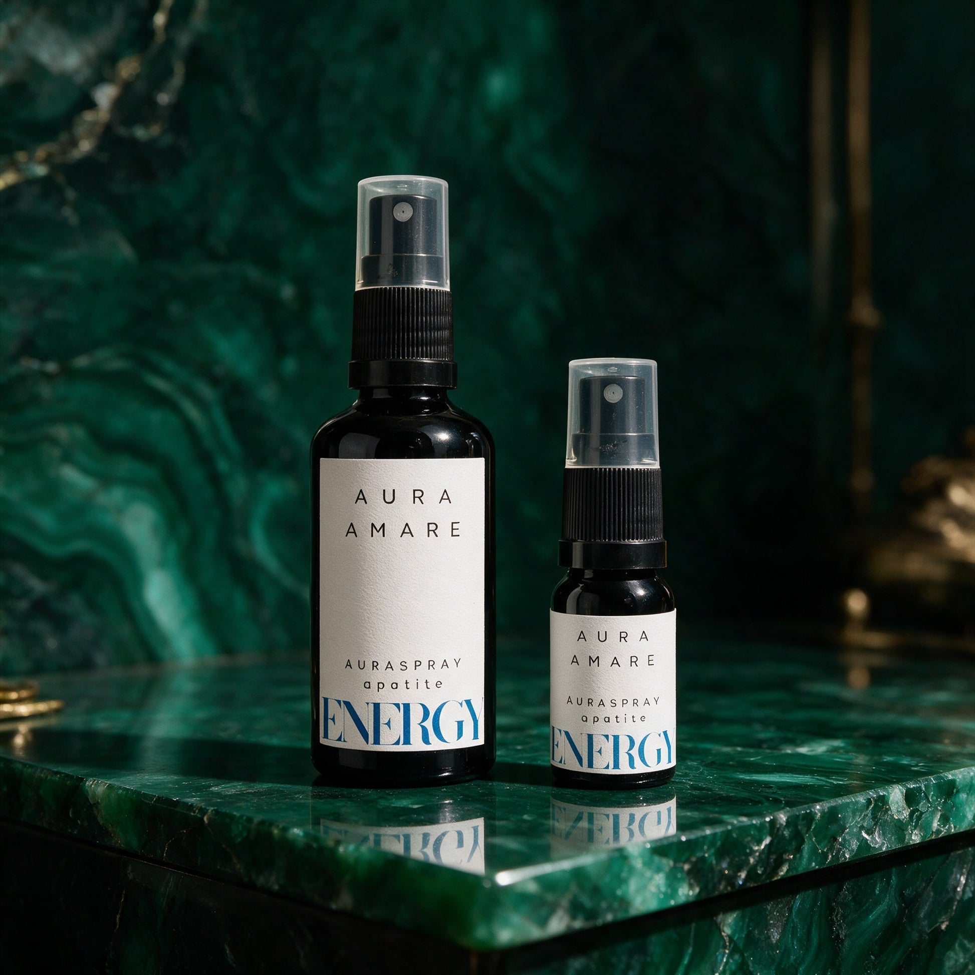 Auraspray ENERGY in 50 ml und 10 ml im Größenvergleich