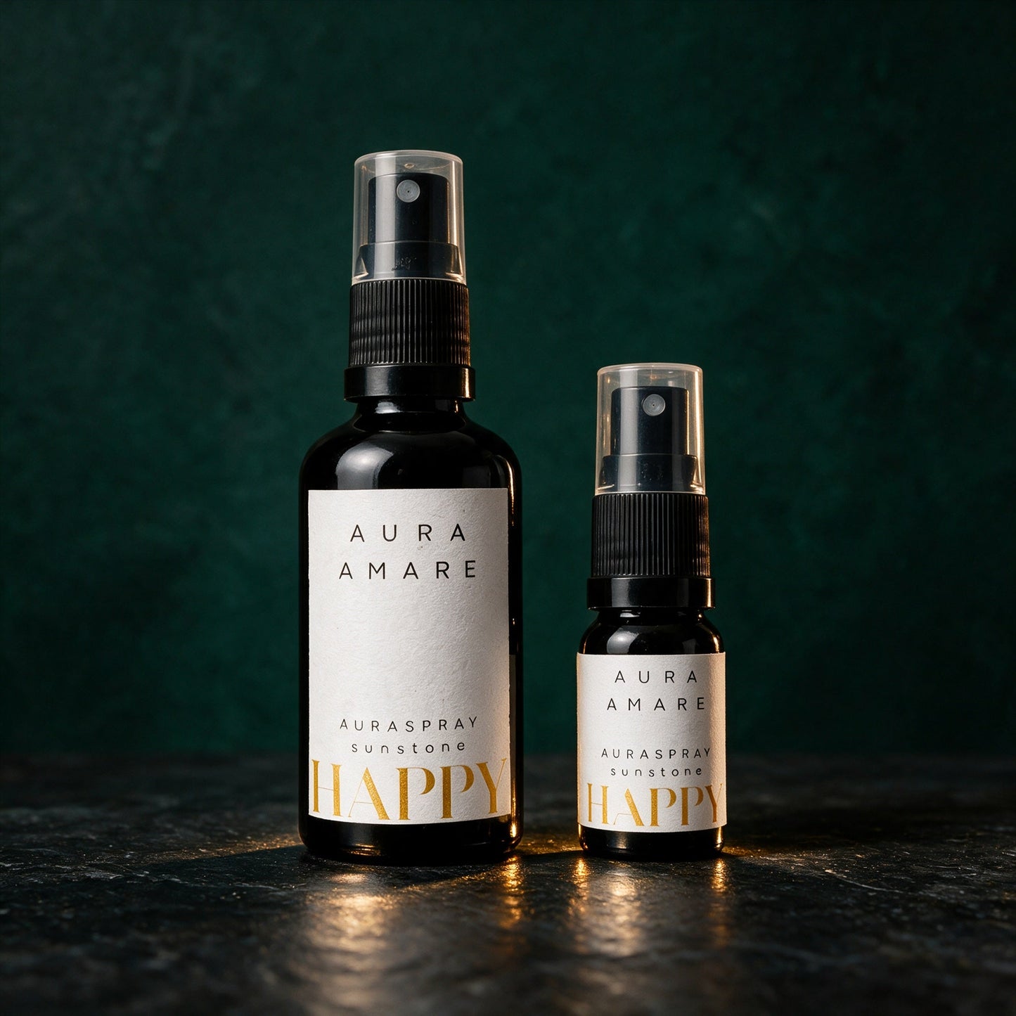 Auraspray HAPPY in 50 ml und 10 ml im Größenvergleich