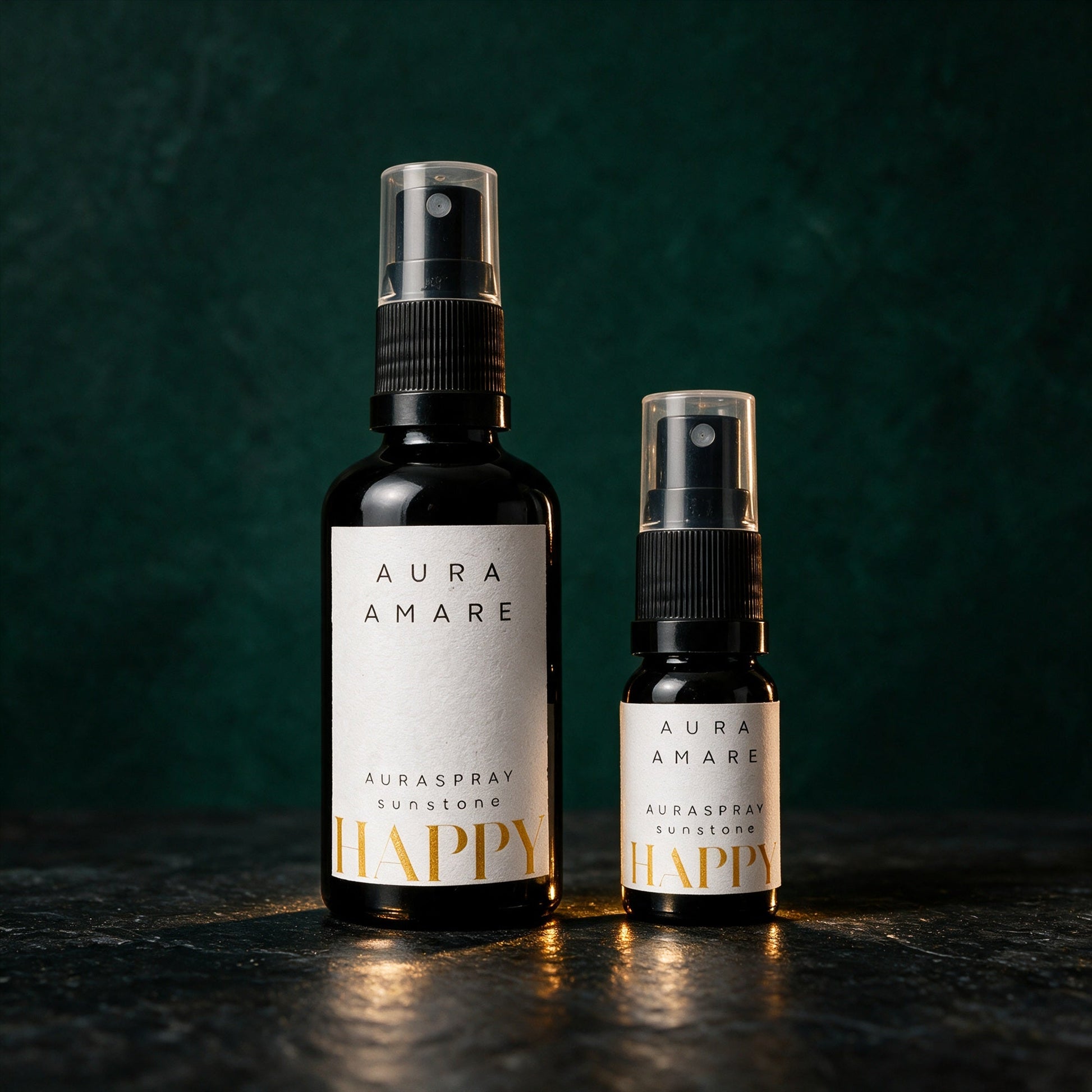 Auraspray HAPPY in 50 ml und 10 ml im Größenvergleich