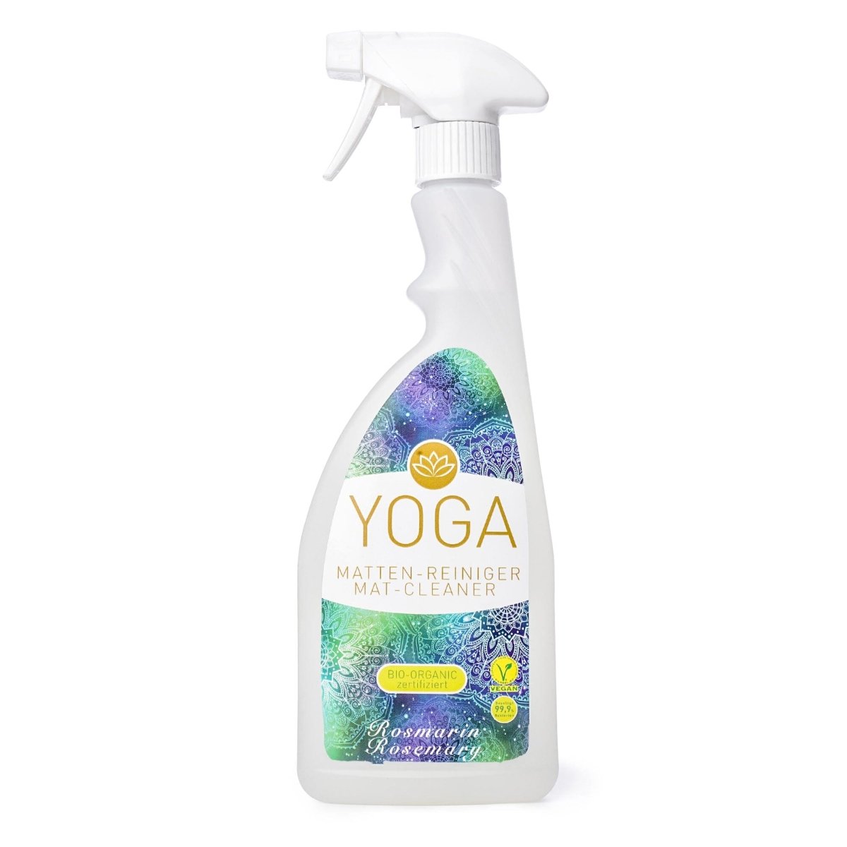 Etikett des Bio-Yogamattenreinigers mit Angabe der Inhaltsstoffe