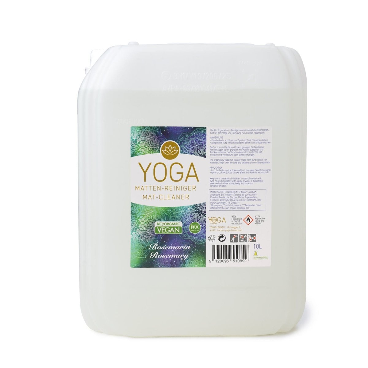 Bio-Yogamattenreiniger neben aufgerollter Yogamatte