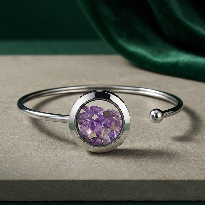 Amethyst-Armreif aus Edelstahl von My Little Nature, Produktansicht