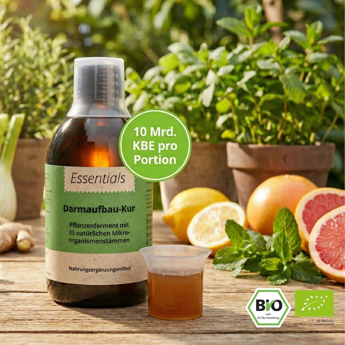 Flasche Bio Ferment zwischen Kräutern und Grapefruit mit Bio-Siegel