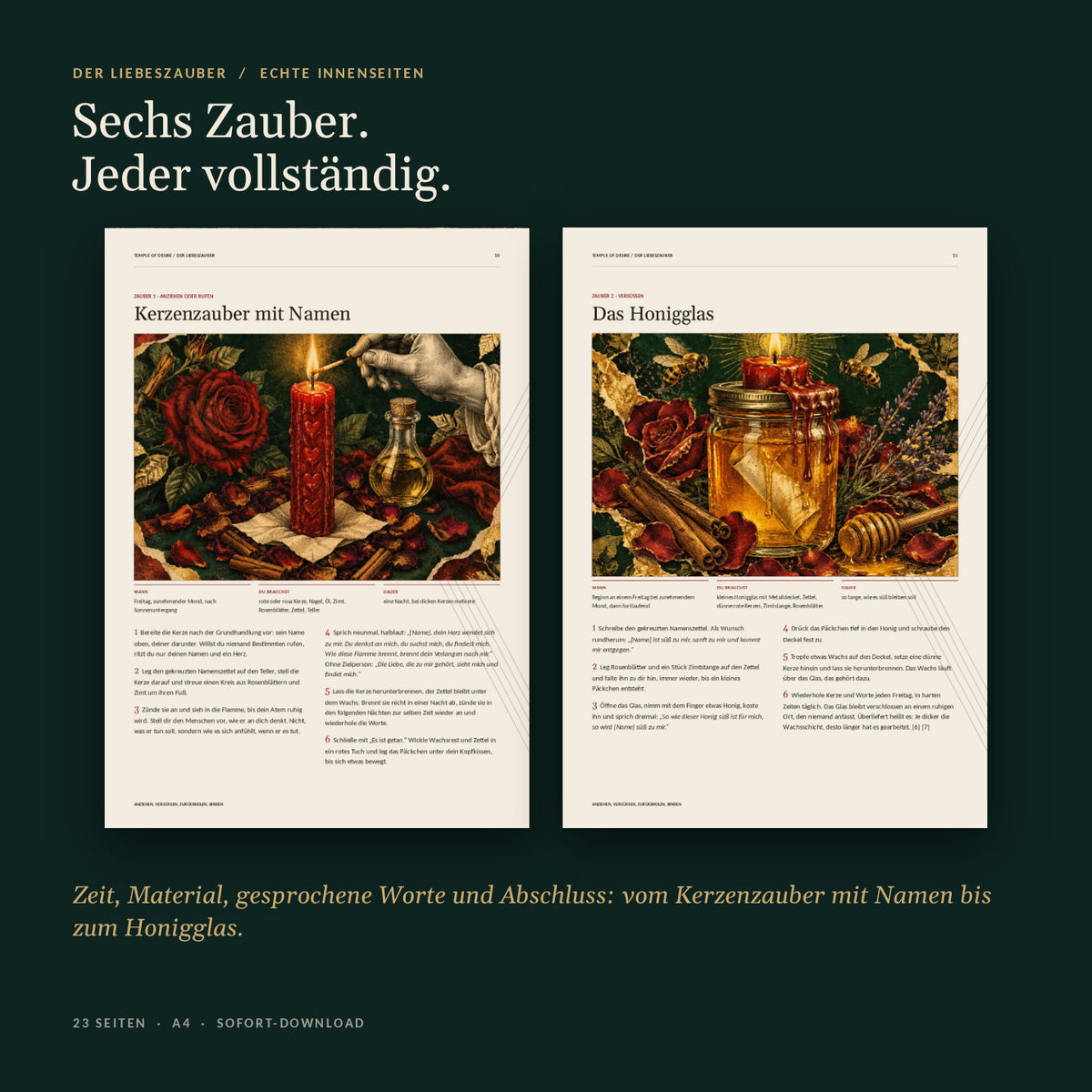 Echte Innenseiten: Kerzenzauber mit Namen und Das Honigglas
