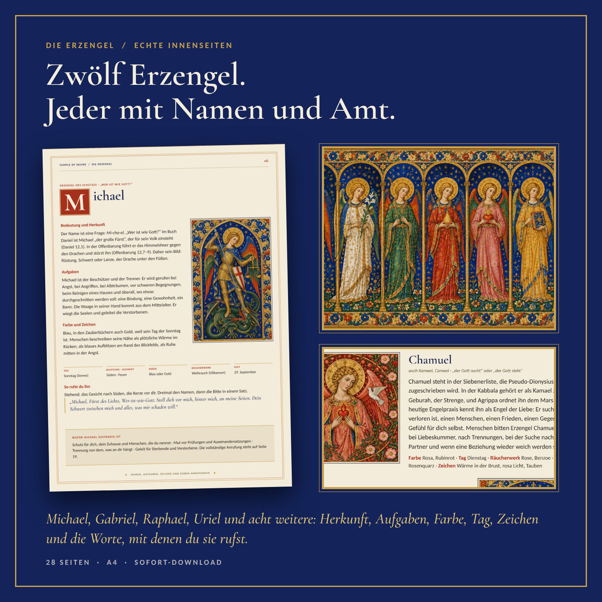 Echte Innenseiten: Erzengel Michael mit Bedeutung, Aufgaben, Farbe und Anrufung, dazu die sieben Erzengel und Chamuel