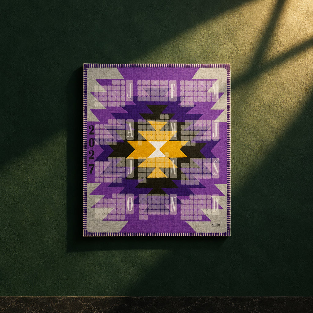 Kilim Yamka Wandkalender von Hell- bis Dunkelviolett, Detailansicht