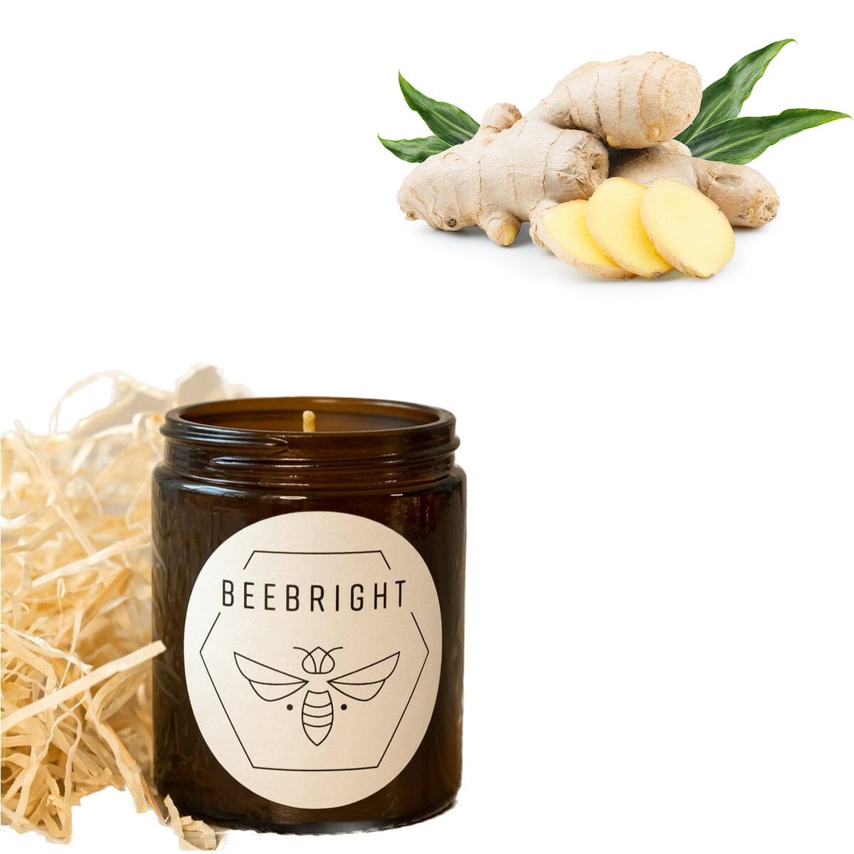 Bienenwachskerze im Glas mit brennender Flamme