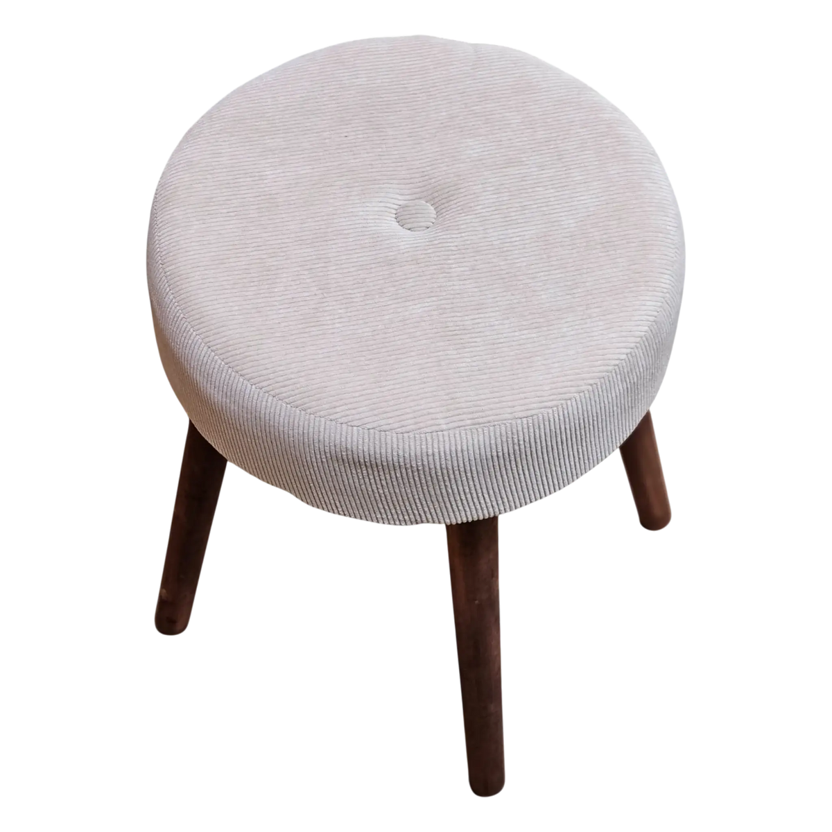 Runder Hocker beige mit drei Holzbeinen von Miamonda, zusätzliche Perspektive