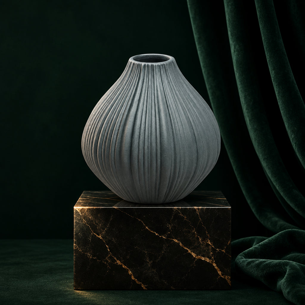 Vase VINTAGE grey von Tranquillo, Kugelvase aus mattem Steinzeug in Grau