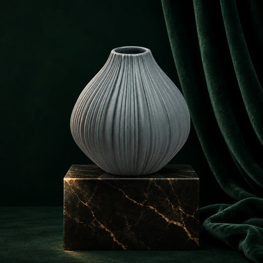 Vase VINTAGE grey von Tranquillo, Kugelvase aus mattem Steinzeug in Grau