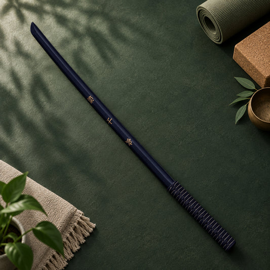 Dunkles Holz-Bokken Daito mit Griffwicklung schräg auf grünem Tuch