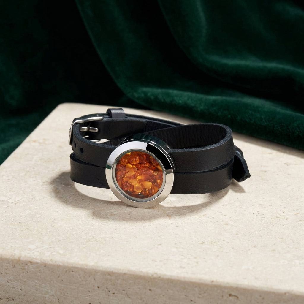 Bernstein-Lederarmband Eternal Passion von My Little Nature, Produktansicht