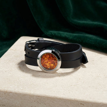 Bernstein-Lederarmband „Eternal Passion“ | Handgemachtes Wickelarmband