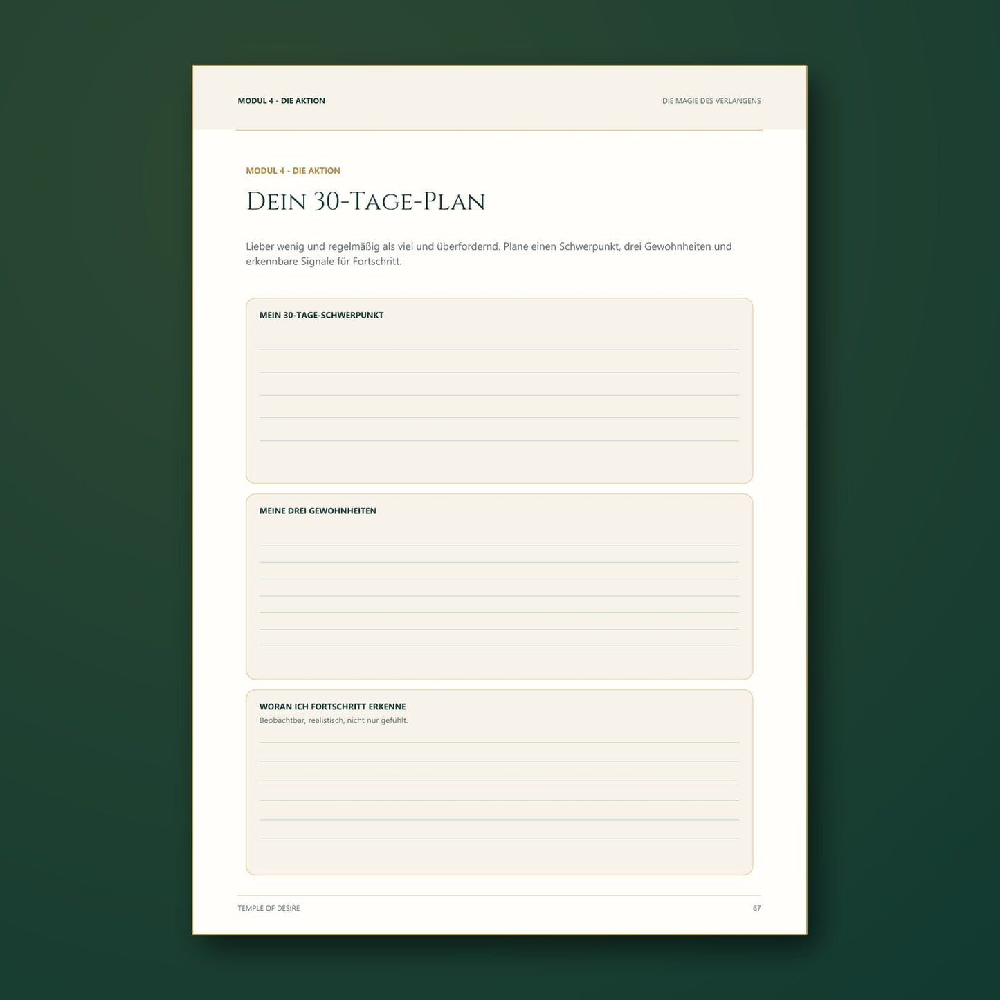 Manifestations-Workbook - Arbeitsseite für den 30-Tage-Plan