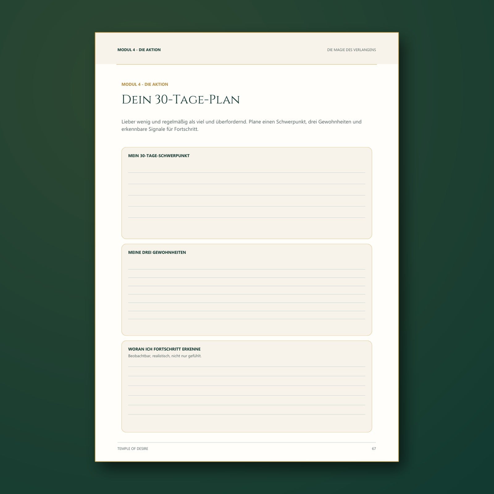 Manifestations-Workbook - Arbeitsseite für den 30-Tage-Plan