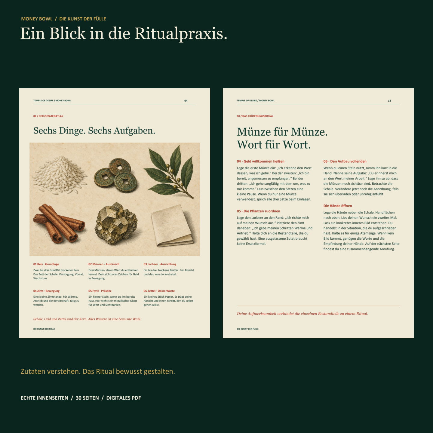 Echte Innenseiten: Zutatenatlas und Eröffnungsritual