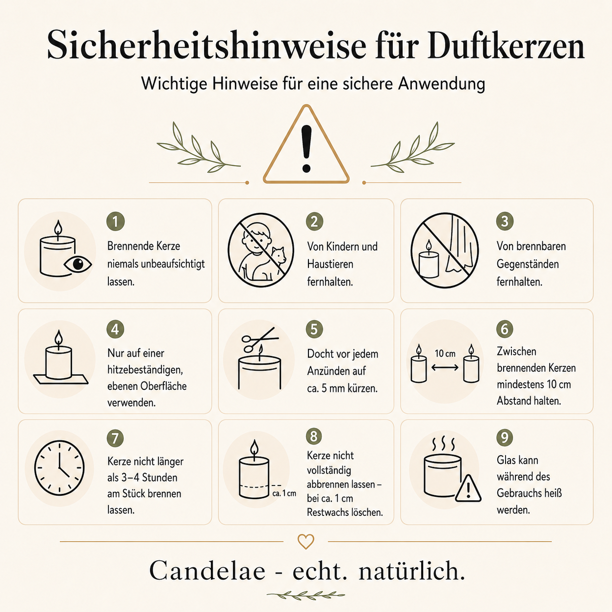 Sicherheitshinweise für Candelae Duftkerzen aus Sojawachs