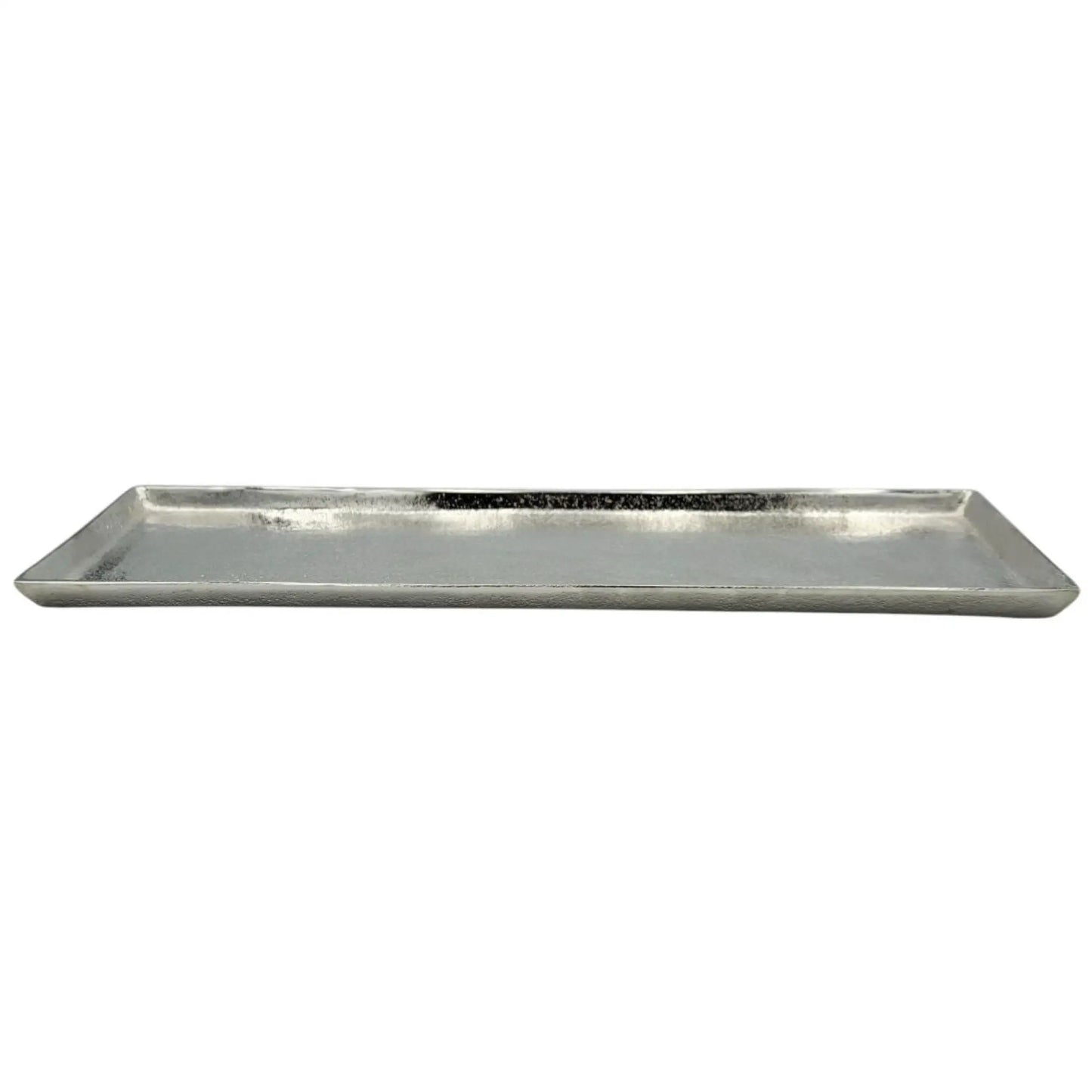 Rechteckiges Dekotablett aus Aluminium in Silber, 44 x 13 cm, mit erhöhtem Rand