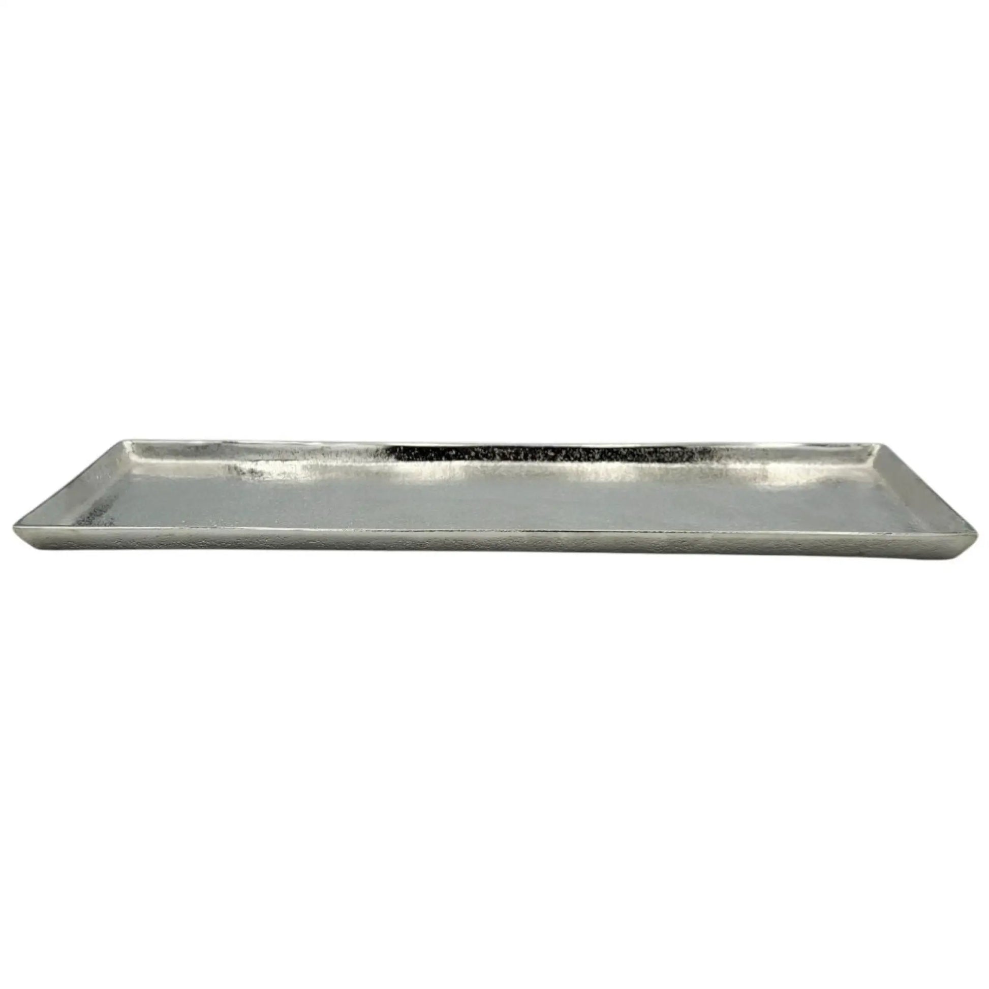 Rechteckiges Dekotablett aus Aluminium in Silber, 44 x 13 cm, mit erhöhtem Rand