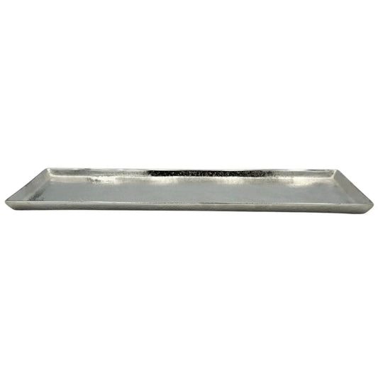 Rechteckiges Dekotablett aus Aluminium in Silber, 44 x 13 cm, mit erhöhtem Rand