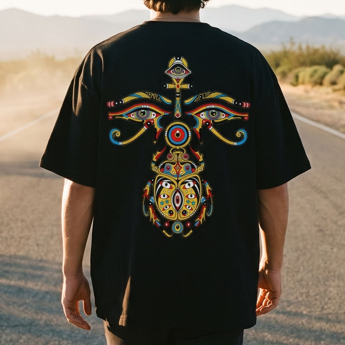 Tausendauge: Rückenprint auf Oversized-T-Shirt in der Nahansicht
