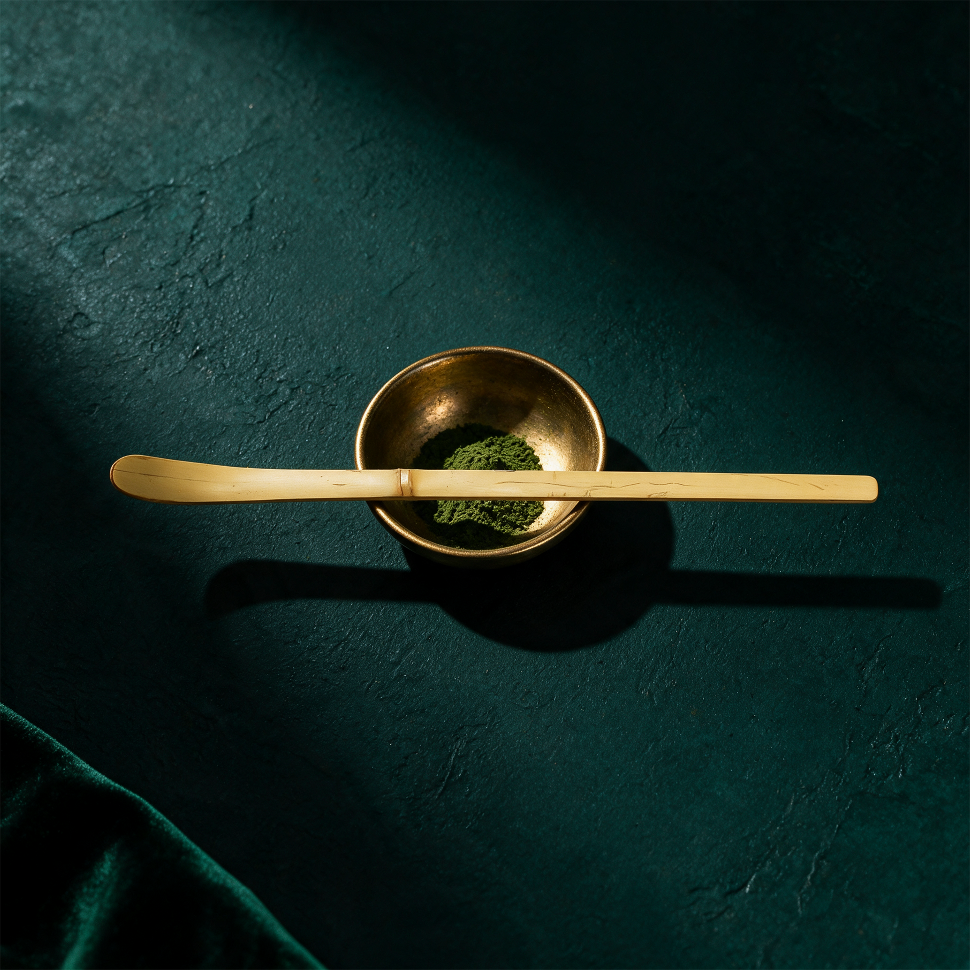 Chashaku Matcha-Löffel | Bambuslöffel für die genaue Dosierung – Anwendung vor tiefem Smaragdgrün