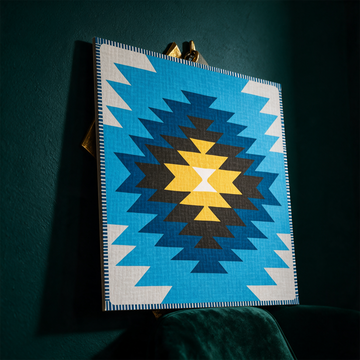 Kunstdruck Kilim Yamka azurblau | Boho-Wandkunst mit Weblook