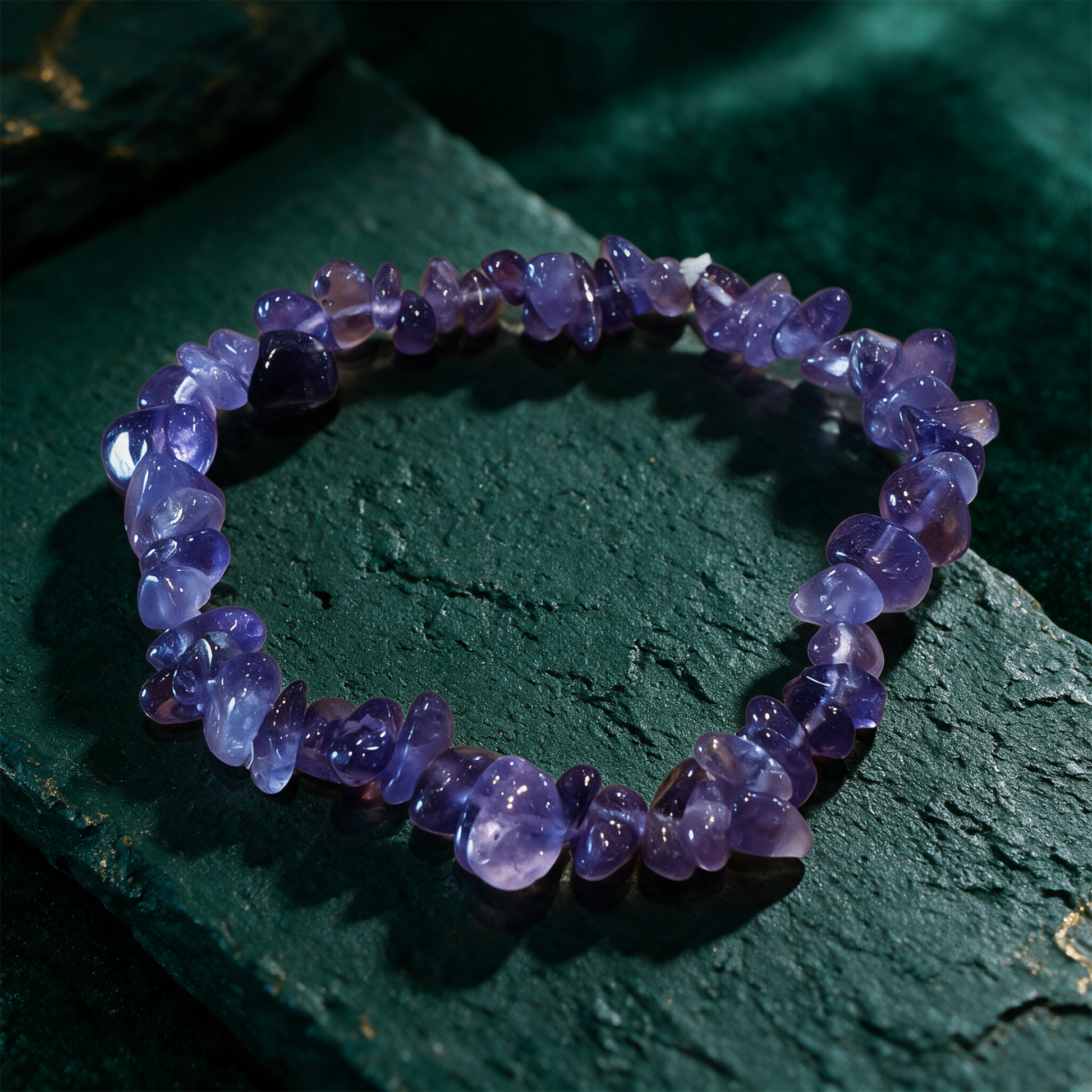 Naturstein Armband Amethyst | Edelstein-Armband für Klarheit & Ruhe – Anwendung vor tiefem Smaragdgrün
