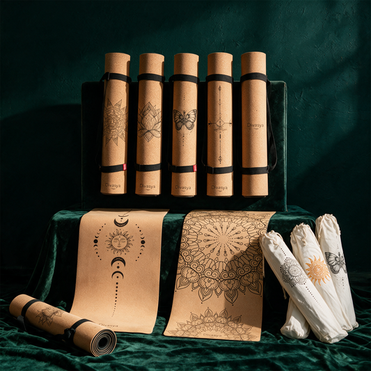Yogamatte Kork „natural touch“ | Portugal-Kork & Naturkautschuk, 183 × 66 cm – Produktansicht vor tiefem Smaragdgrün