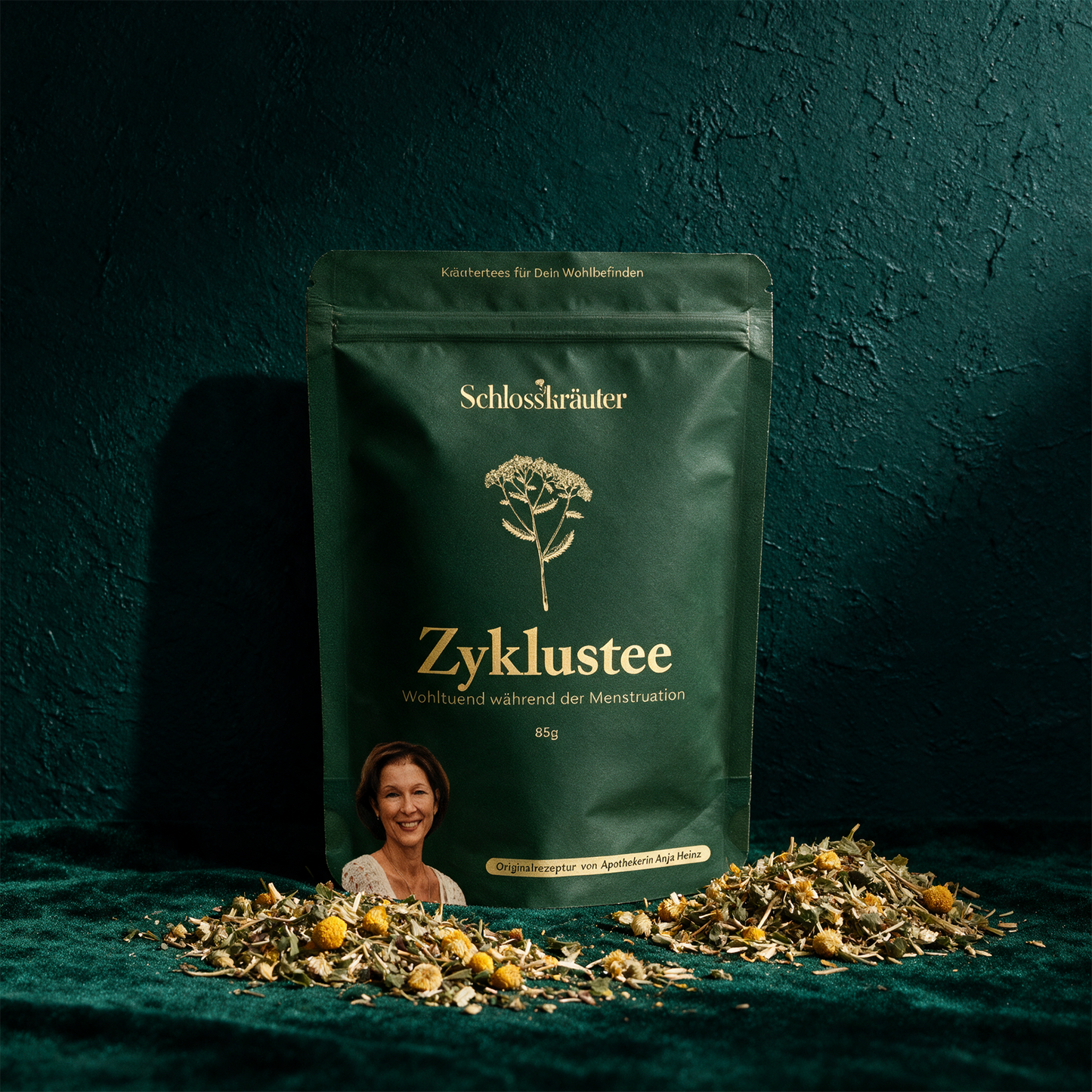 Zyklustee – Produktansicht vor tiefem Smaragdgrün