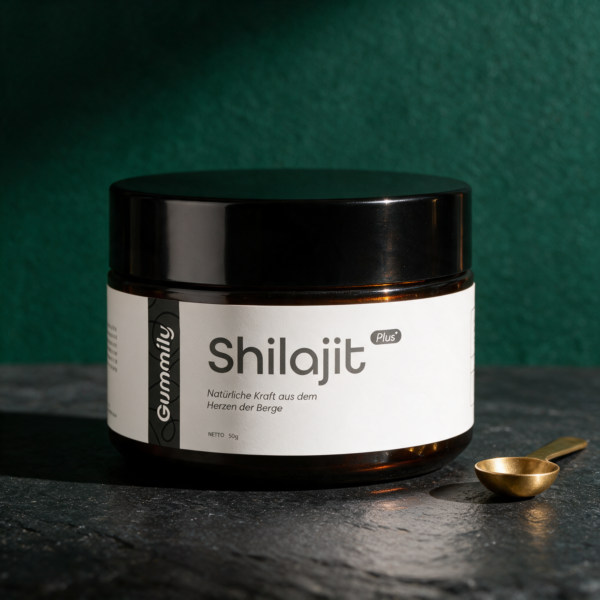 Himalaya Shilajit Paste | 1000 mg gereinigtes Harz pro Portion – stimmungsvolle Kontextansicht in der smaragdgrünen Temple-of-Desire-Bildwelt