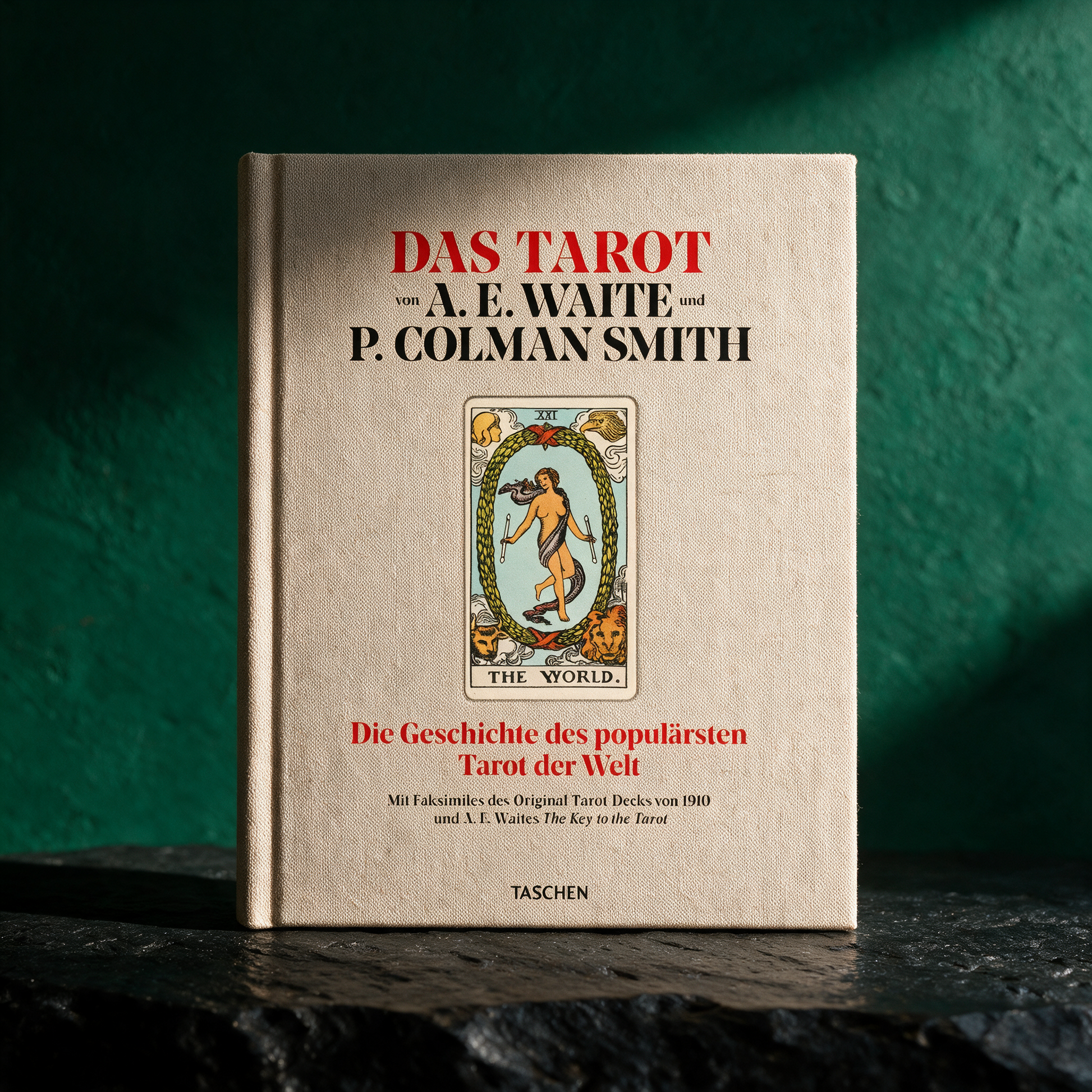 Das Tarot von A. E. Waite & P. Colman Smith | Set mit Faksimile-Deck – Material- und Detailansicht in der smaragdgrünen Temple-of-Desire-Bildwelt