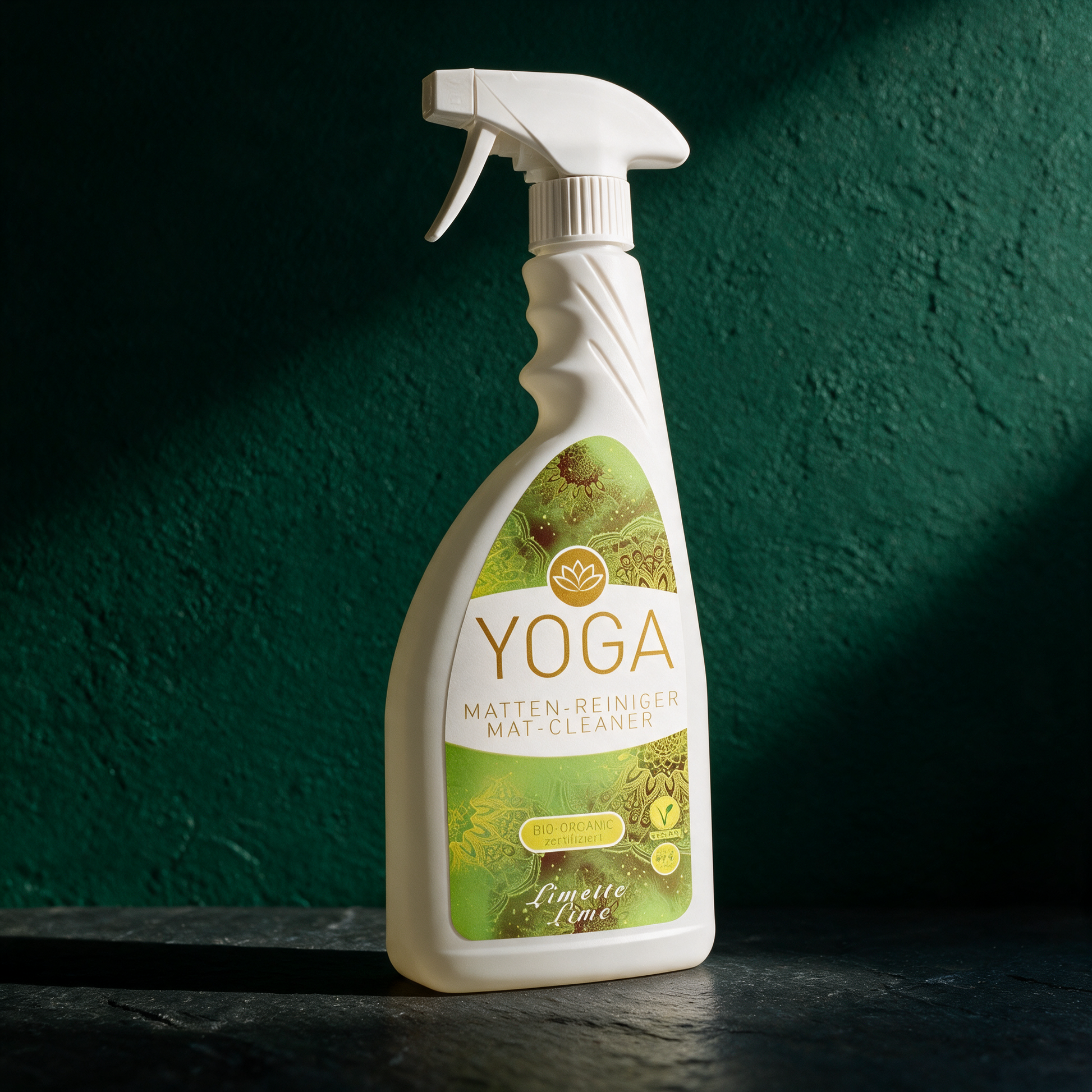 Bio-Yogamattenreiniger | Natürliche Hygiene für deine Matte – reine Produktansicht in der smaragdgrünen Temple-of-Desire-Bildwelt